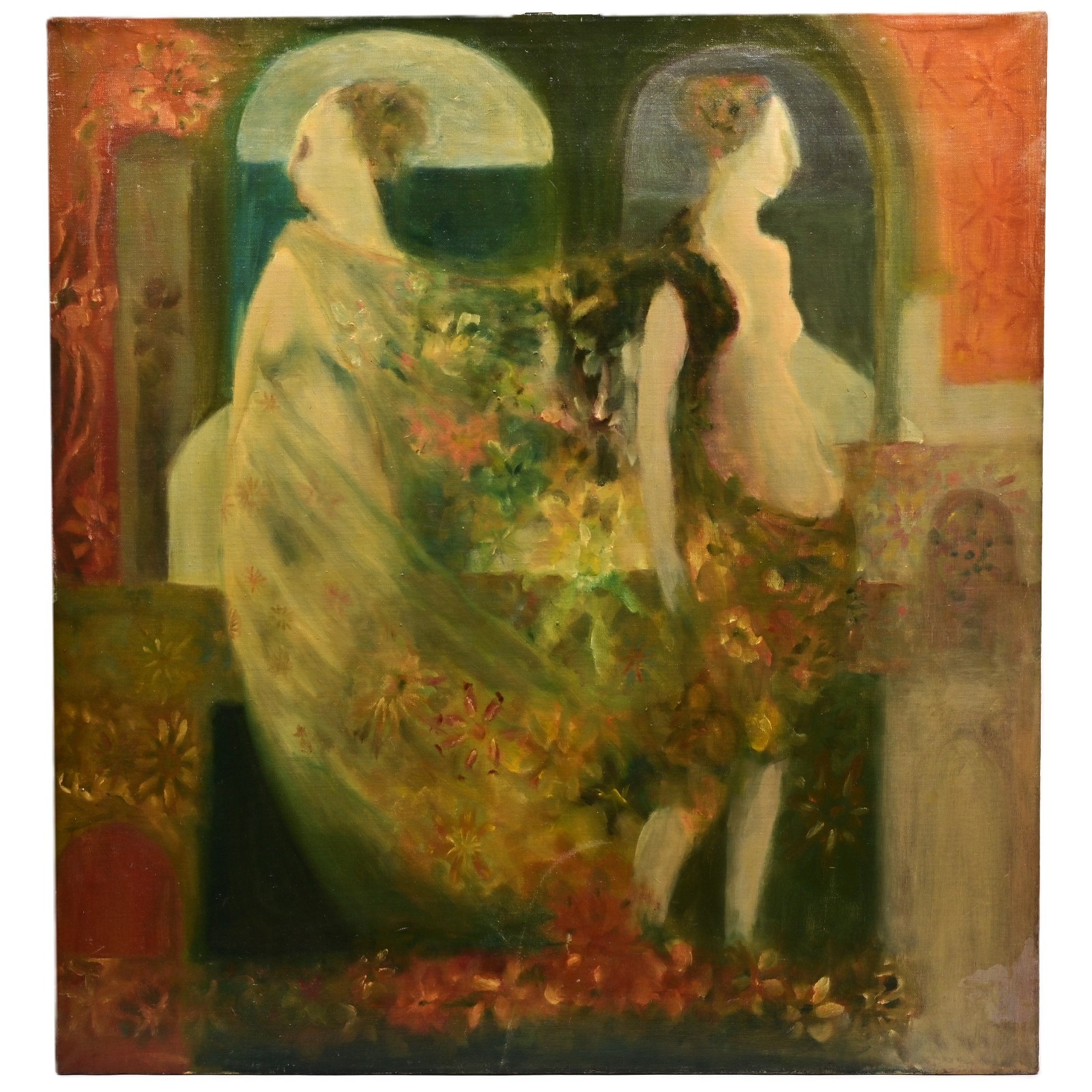FREDERICK SPRAGUE Original Vintage Signed Figurative Double Portrait Painting