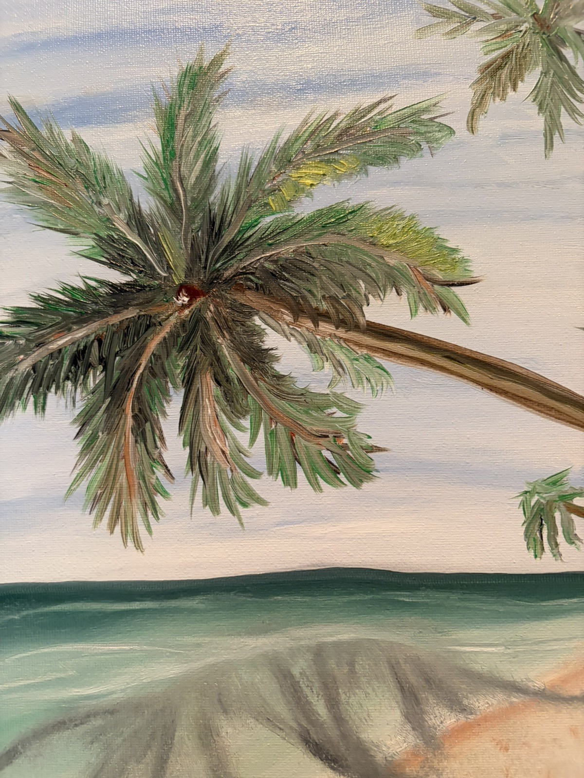 Original oil painting 11 x 14 inches palm tree at the ocean signed- free ship
