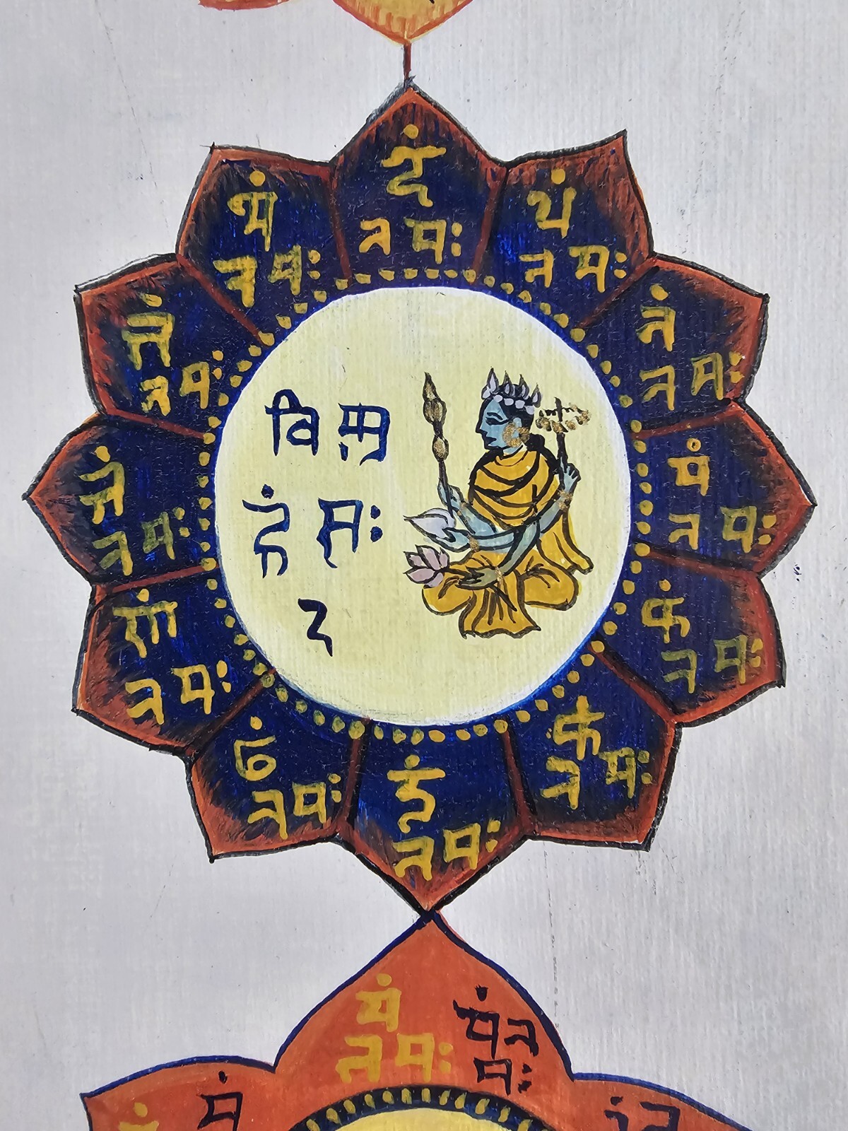 Large Vintage Original Buddhist Chakra Painting 26×19 Framed Meditation Art 1/1