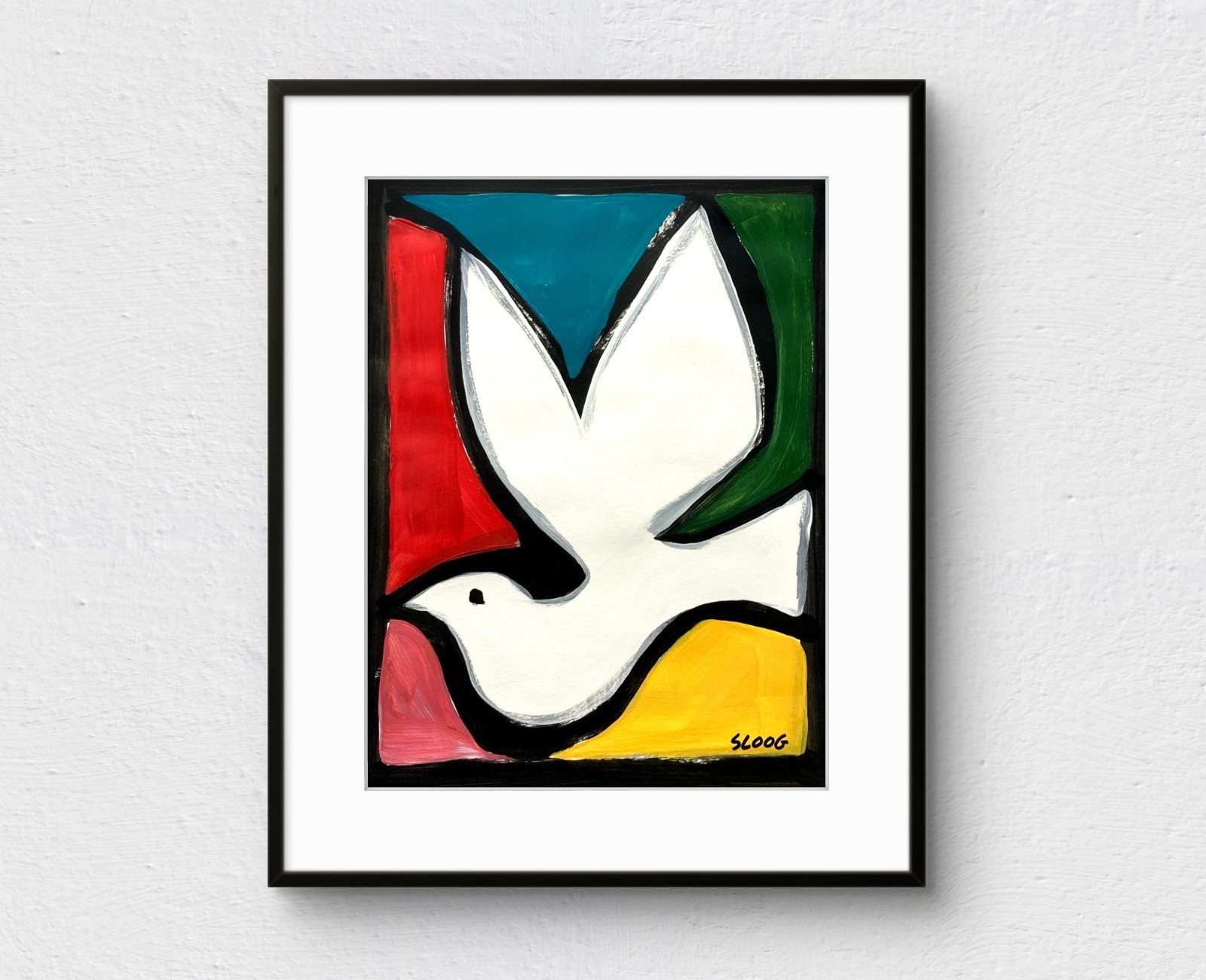 SLOOG Original Art Unique Expressionism Wall Art on Paper 9×12 Color Peace Dove