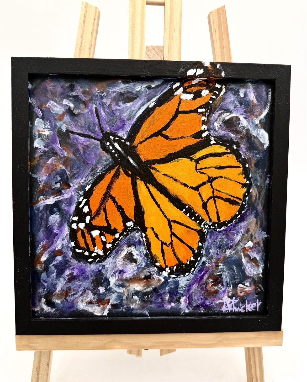 Original Monarch Butterfly Acrylic Painting 8.5×8.5 Framed Signed M Zwicker Art