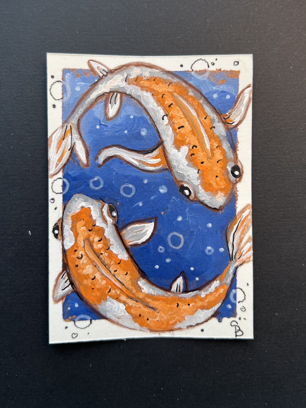 ACEO original Painting Koi Fish 2.5×3.in Signed By Artist Shara-studio Art