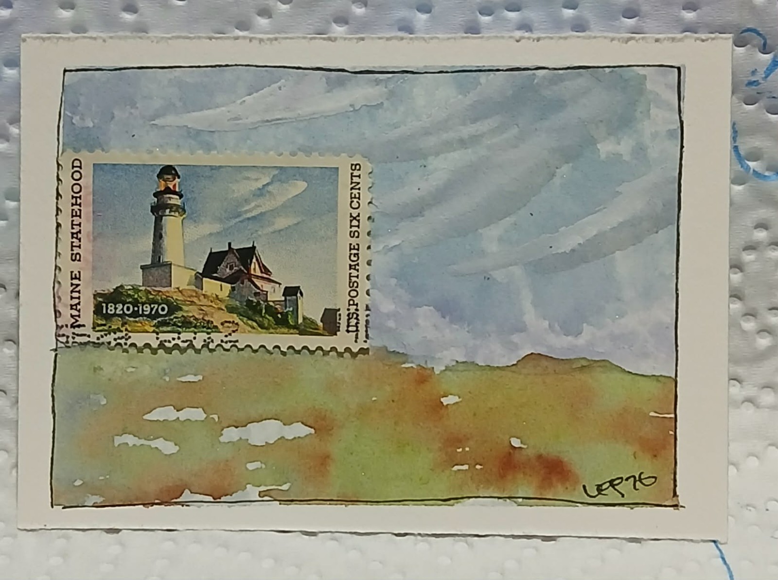 Maine Coastline Statehood Centennial OOAK Postal Whimsy ACEO by Virginia