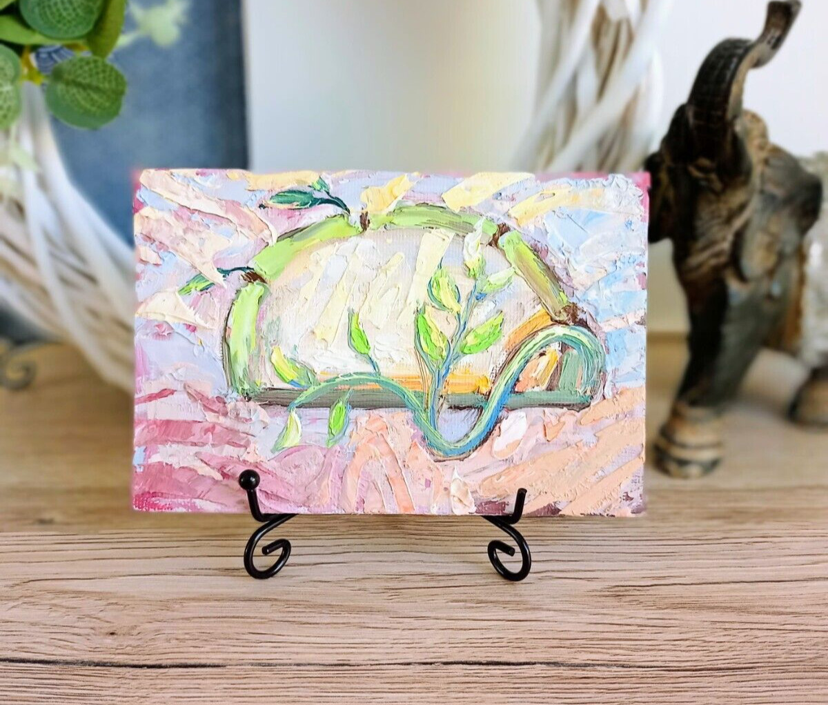 Bamboo Zen Oil Painting 15x10cm Plants Abstract Original Painting on Painting Board