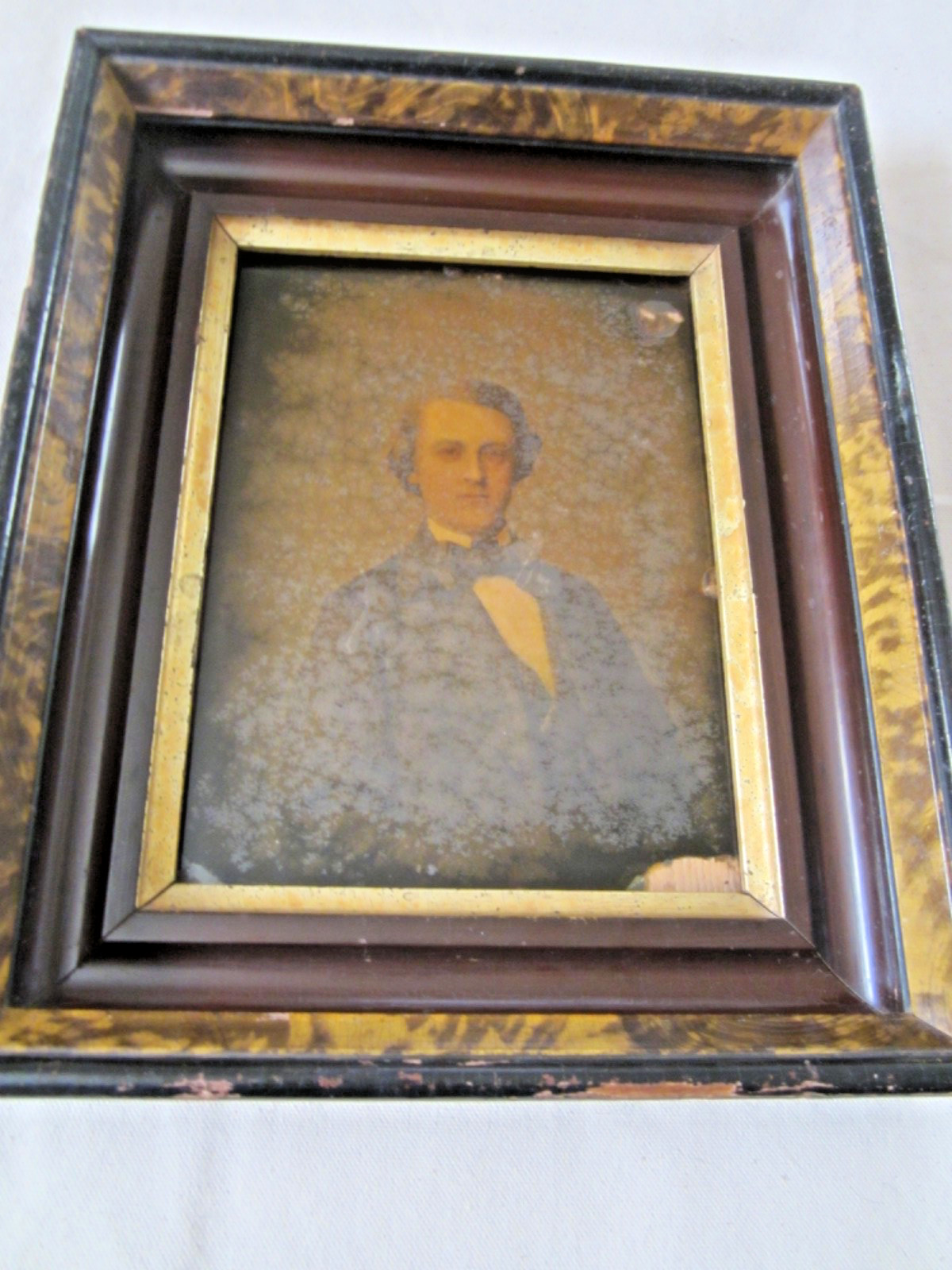 19th C RARE Full Plate Ambrotype Reverse Hand Painting 1800s Man Portrait Framed