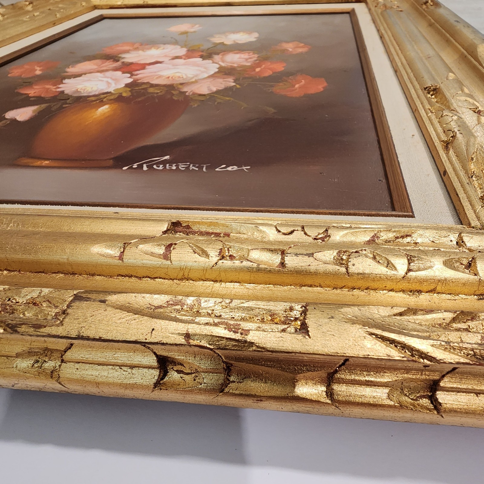 Vintage Orig. Robert Cox Signed Floral Still Life Oil Painting on Canvas Framed