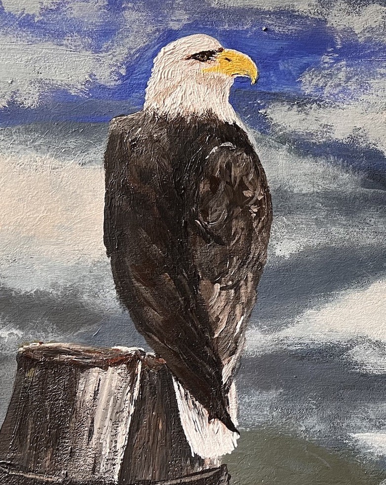 Bald Eagle Mountain Sky View Original Hand Painted Acrylic 11×13” Paper