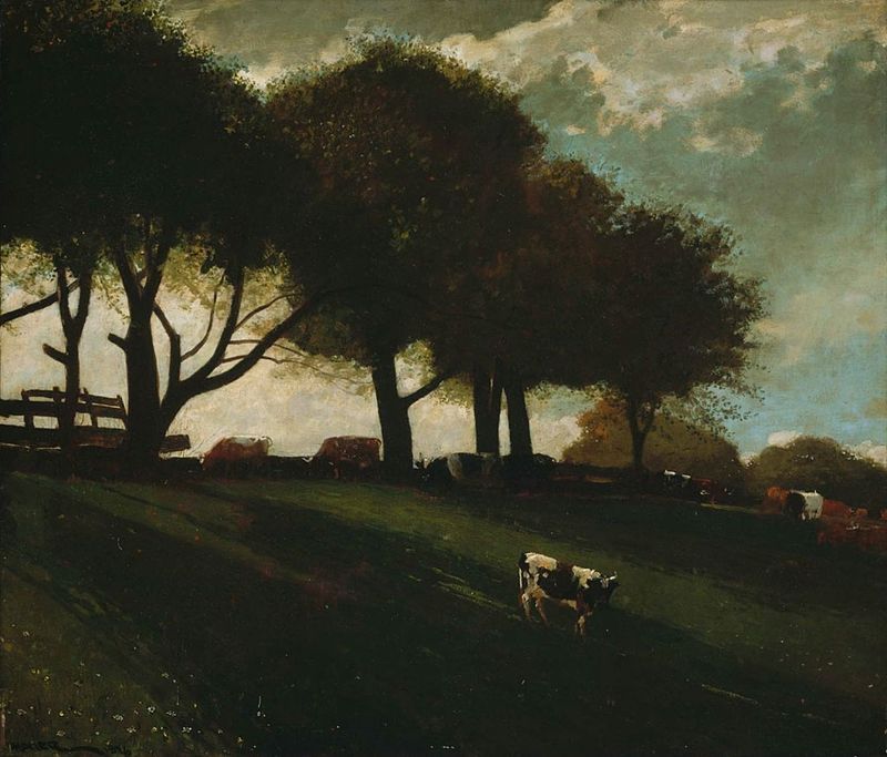 Ｏｉｌ　ｐａｉｎｔｉｎｇ Twilight at Leeds with cows in landscape no framed canvas art work