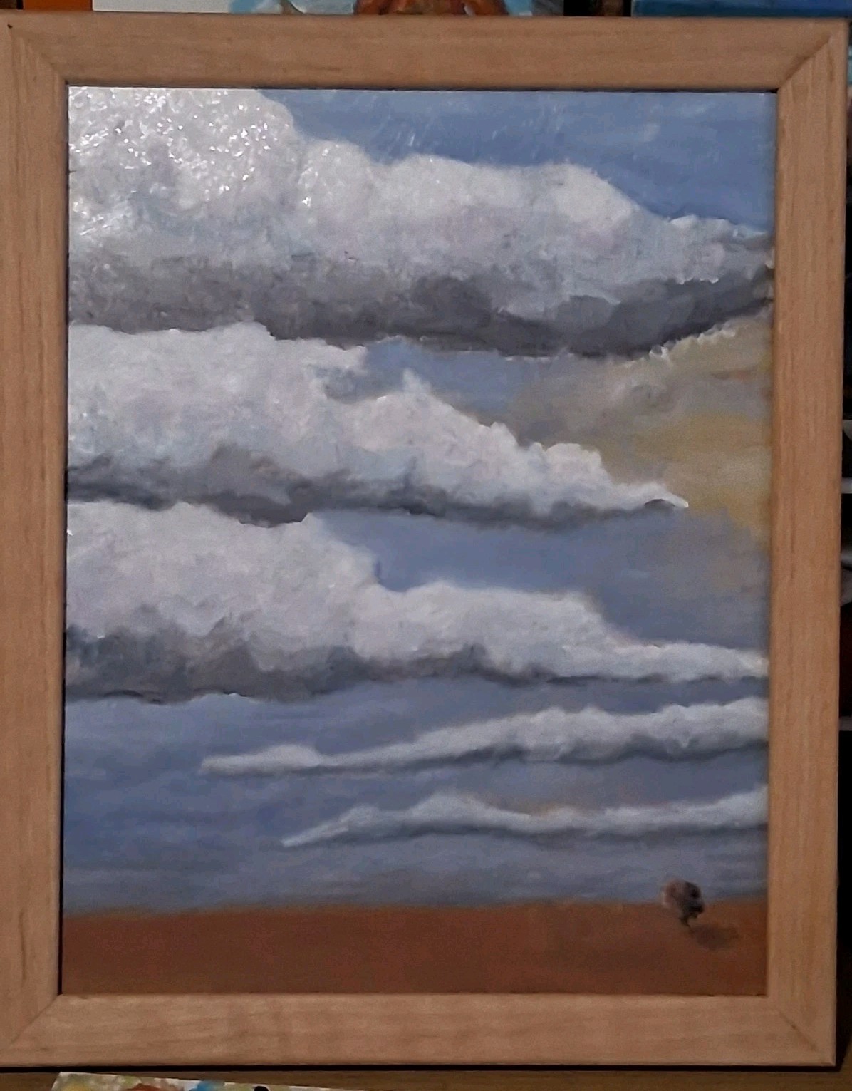 Original Oil Painting 11×14″- Handmade Frame- Clouds Tree – One Of A Kind-signed