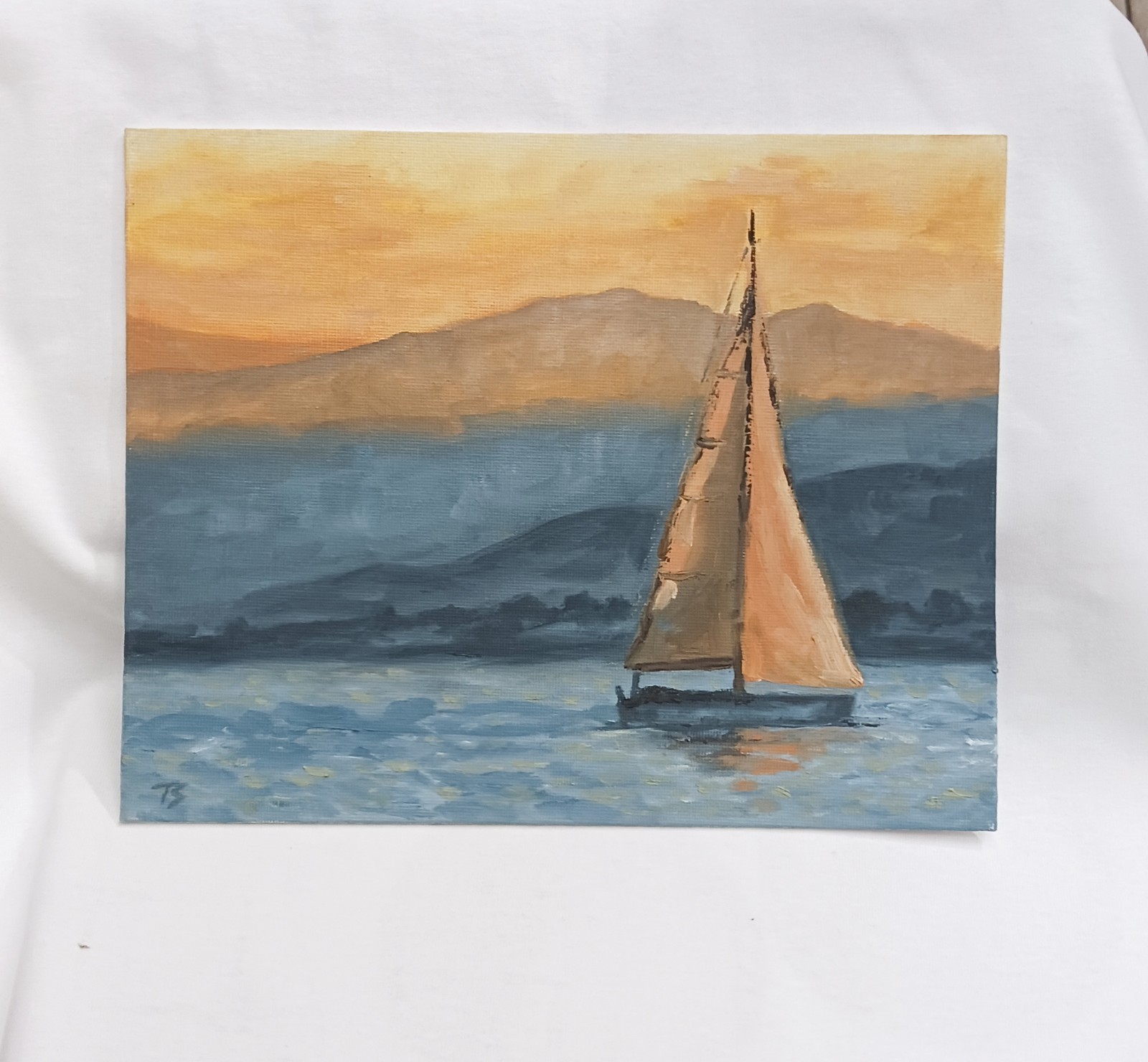 ORIGINAL Oil Painting IMPRESSIONISM Sailboat Sunset Lake River Boat Art 8″x10″