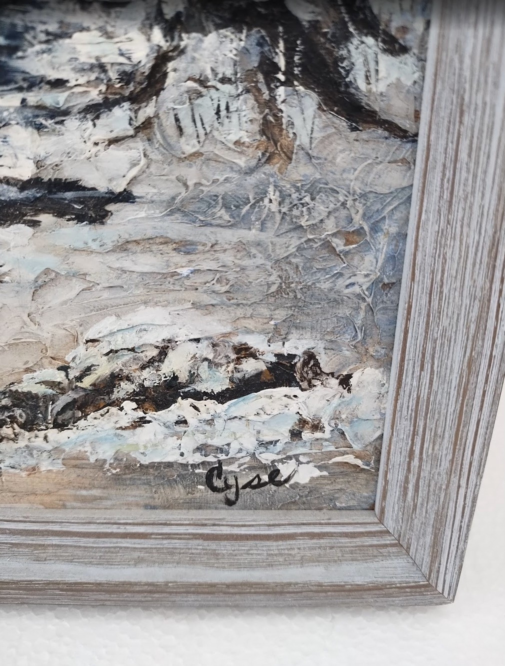 Vtg Framed Winter Bridge Impressionism Painting Impasto Layered Texture Signed