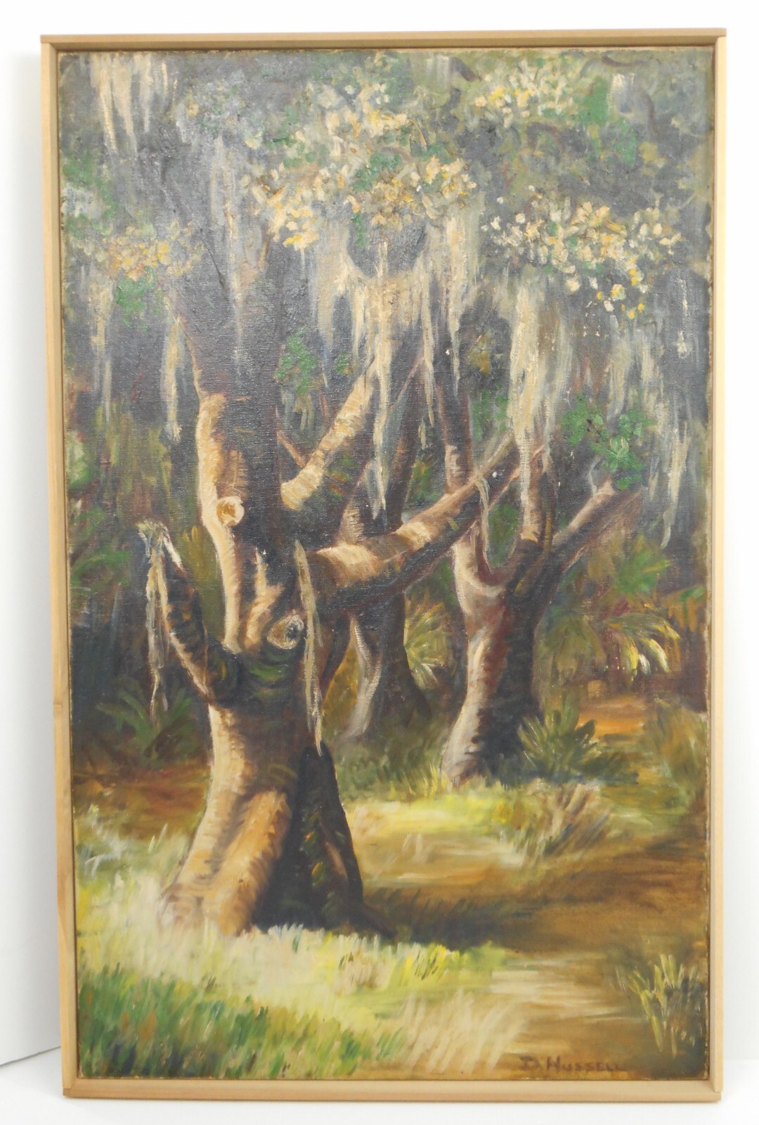 Post Impressionist Florida Mangrove Trees, Spanish Moss Oil on Canvas D. Hussell