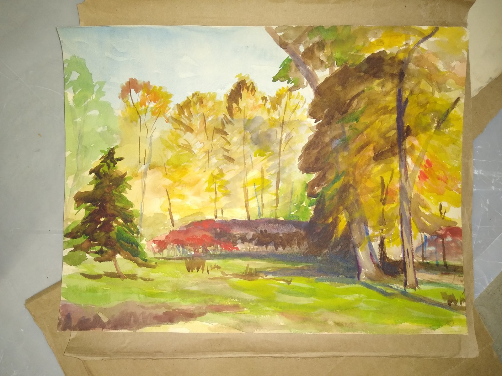 Atq C 1920 Herman Eggeling NY 1884-32 Fall Clearing Watercolor On Crdbrd 12″X16″