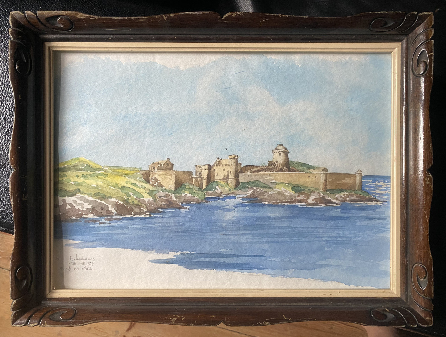 WATERCOLOR A.HOHMAN 1897 FRANCE FORT LA LATTE CASTLE OF LA ROCHE RARE
