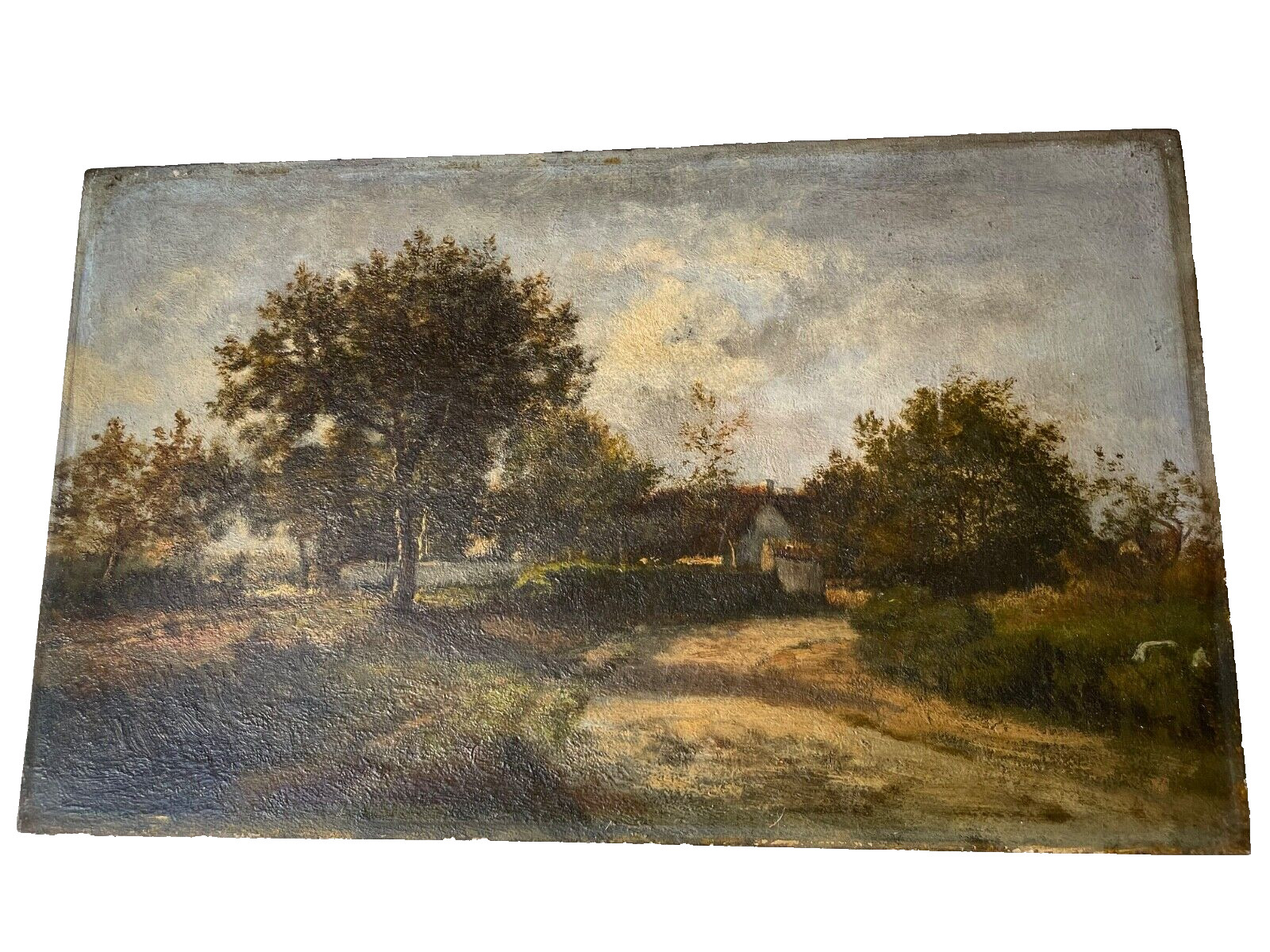 Leon RICHET (1843-1907) – School of Barbzion Oil on Panel – Farm Landscape