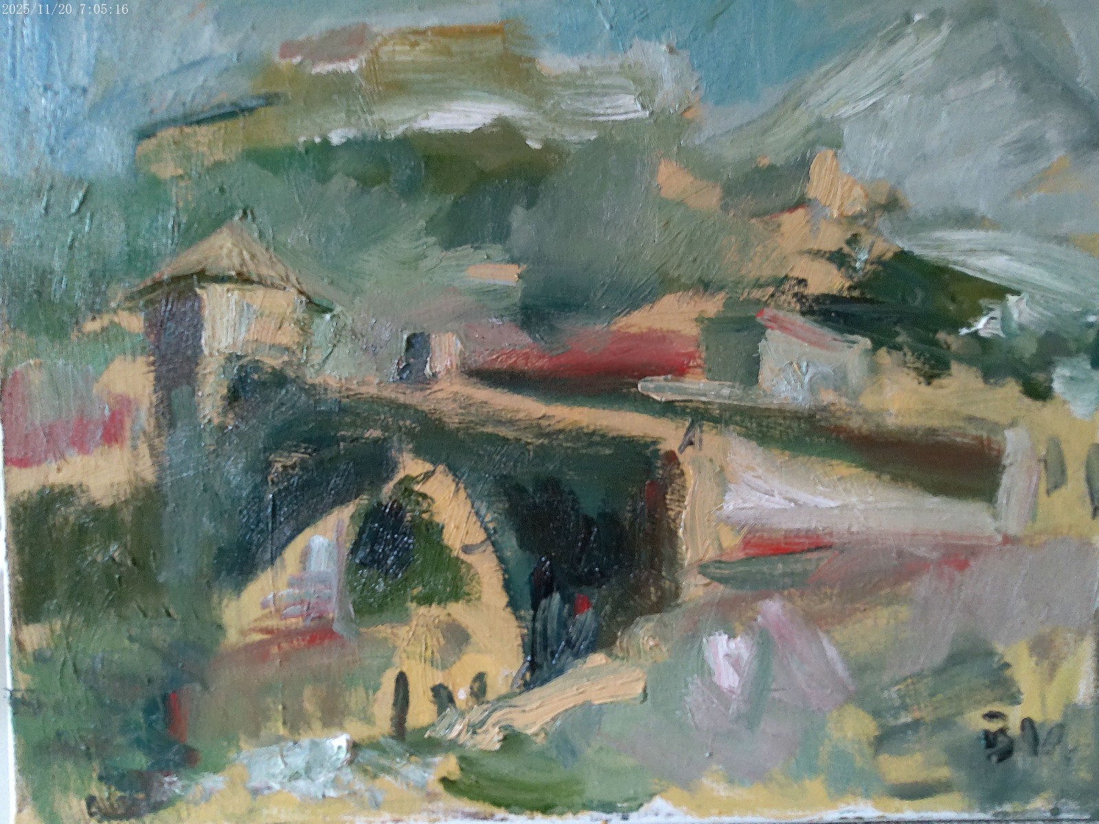 Impressionist Cubism Landscape Oil Painting 16″x20″ Canvas Original Signed
