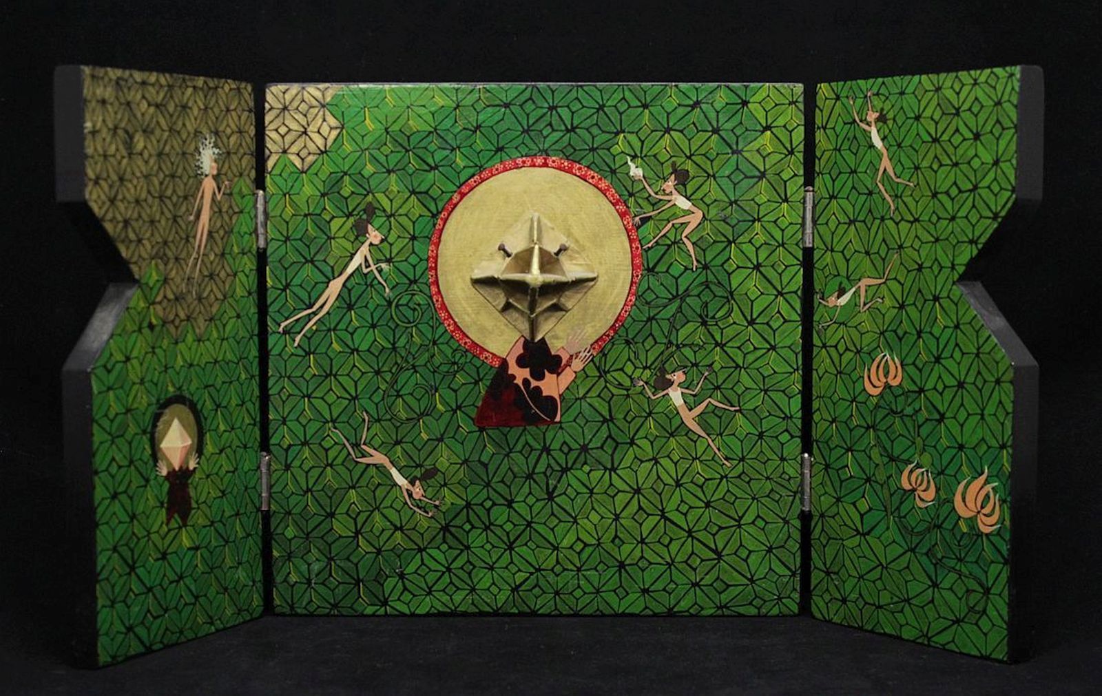 art work, a 1972 tryptych by Lucie van Duyn (Dutch, 1933-2013) 51x25cm/20×9.8″