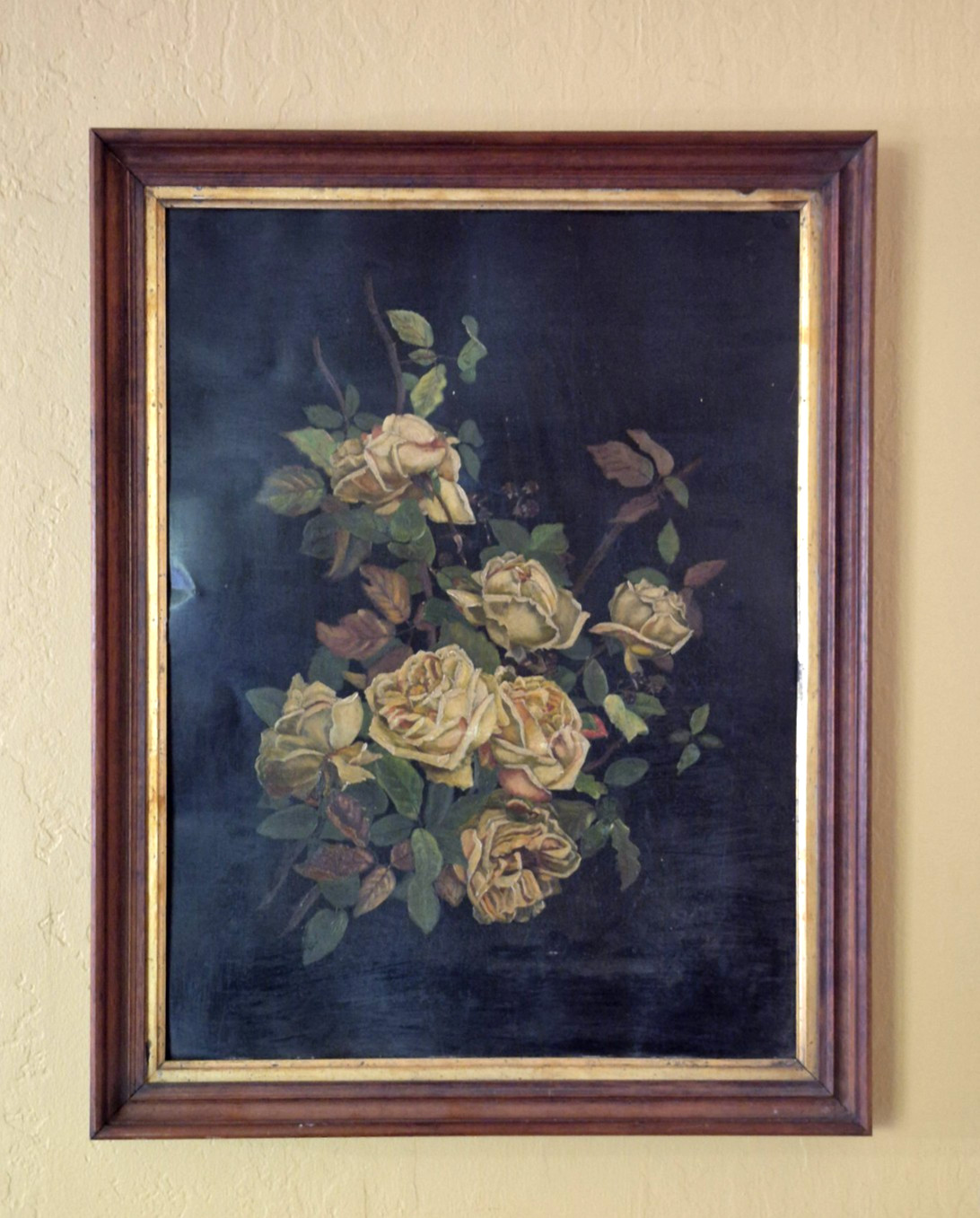 20th C American School Oil Painting Still Life Roses on Tinplate, 27″ x 21″