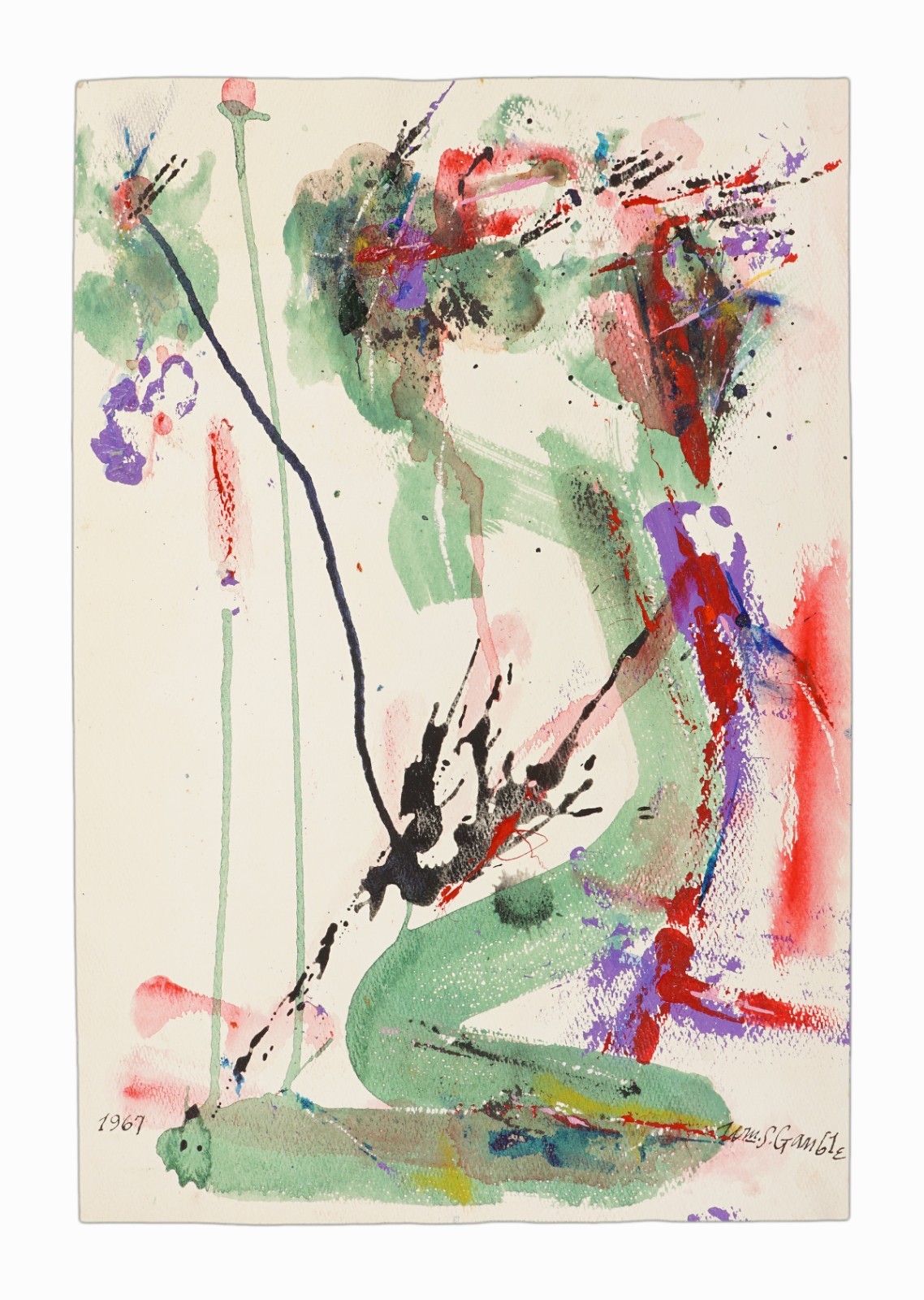 1967 William Sylvester Gamble Oil Painting Abstract Watercolor Expressionist Art