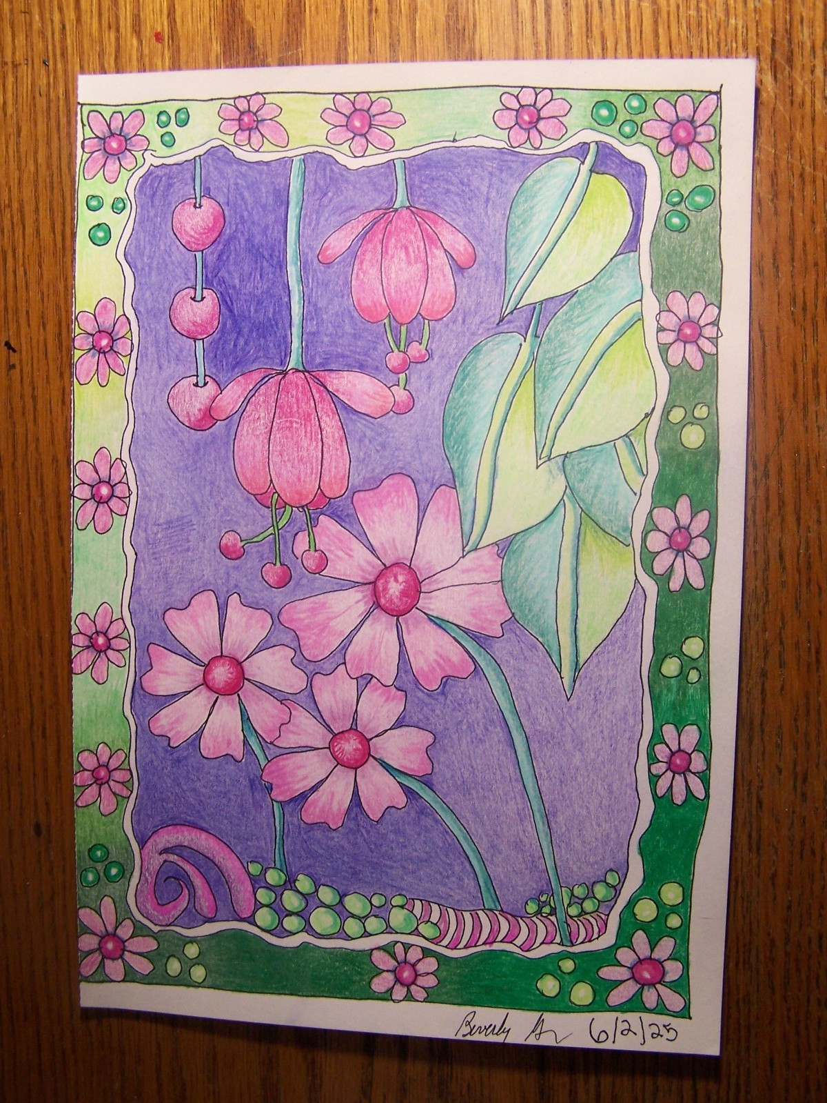 ORIGINAL OOAK COLOR PENCIL PAINTING FLORAL PAGES FROM MY SKETCHBOOKS