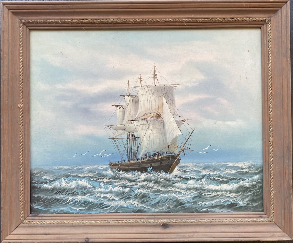 Sailing Ship Oil Painting Signed Framed Nautical Seascape Maritime Wilson