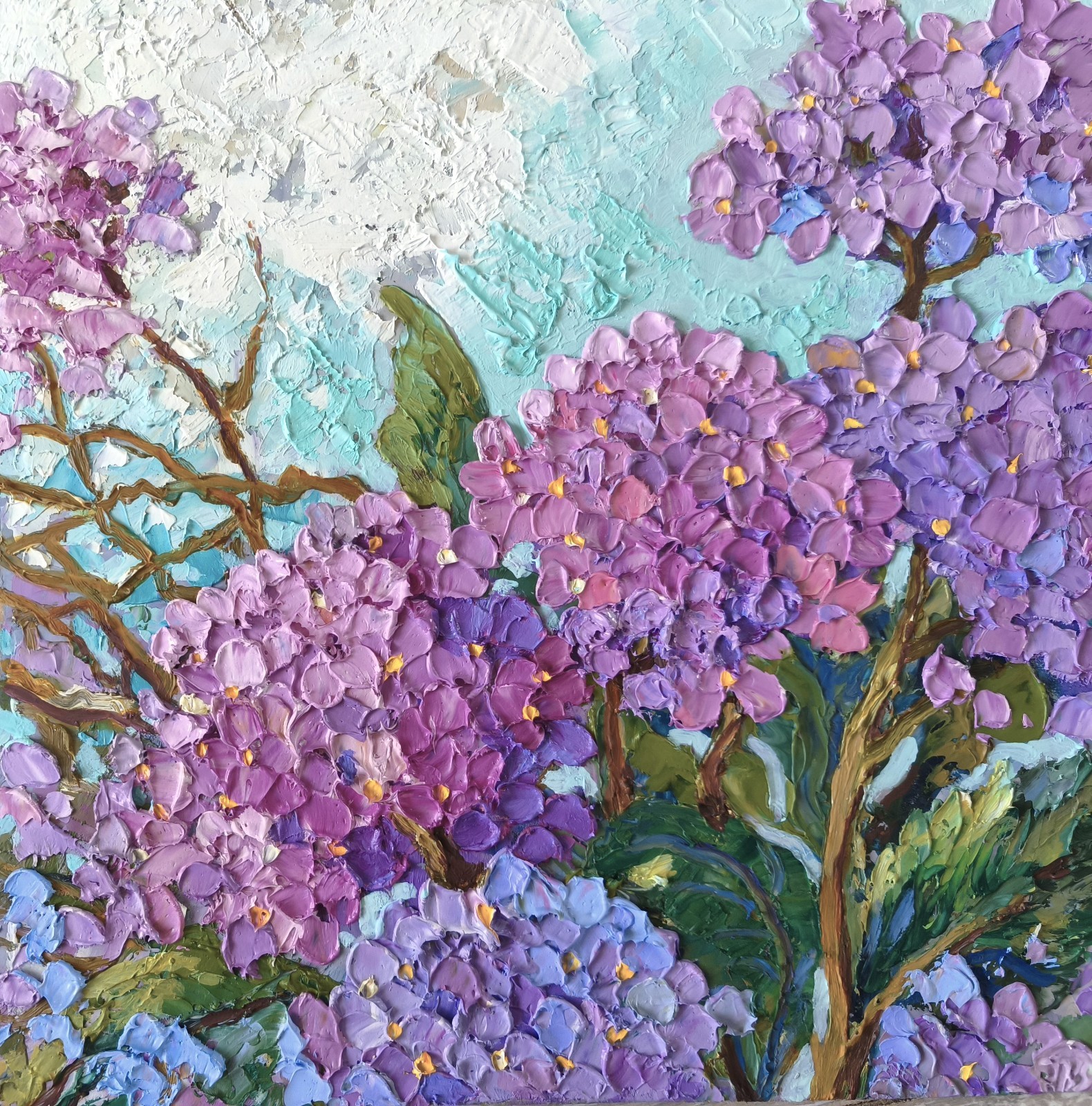 Flowers Original Oil Painting on Panel 10x10in Hydrangea Impasto Art Signed